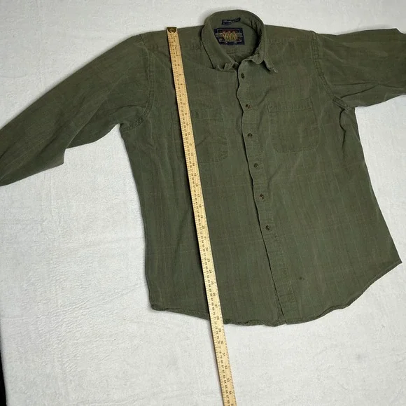 Vtg Ralph Lauren Chaps Work Shirt Mens 16.5 Olive Green Striped Country Cotton - Picture 3 of 6